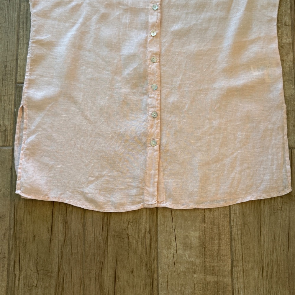 Jones New York JNY Pink 100% Linen Button Up Cap Sleeve V-Neck Blouse Top Size M - Picture 2 of 12
